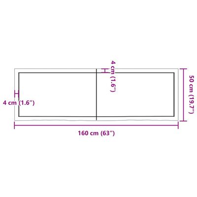 vidaXL Wastafelblad 160x50x(2-6) cm onbehandeld massief hout