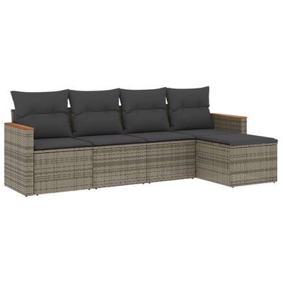 vidaXL 5-delige Loungeset met kussens poly rattan grijs