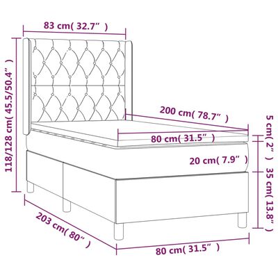 vidaXL Boxspring met matras stof donkerbruin 80x200 cm