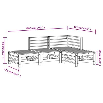 vidaXL 4-delige Loungeset massief grenenhout zwart