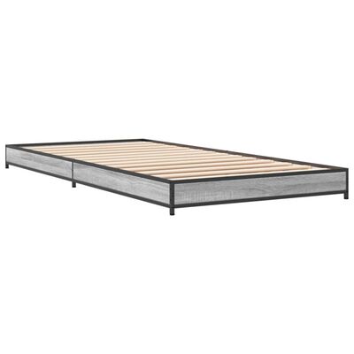 vidaXL Bedframe bewerkt hout en metaal grijs sonoma eiken 75x190 cm