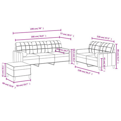 vidaXL 3-delige Loungeset met kussens stof donkergrijs