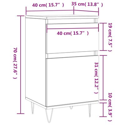 vidaXL Dressoirs 2 st 40x35x70 cm bewerkt hout wit