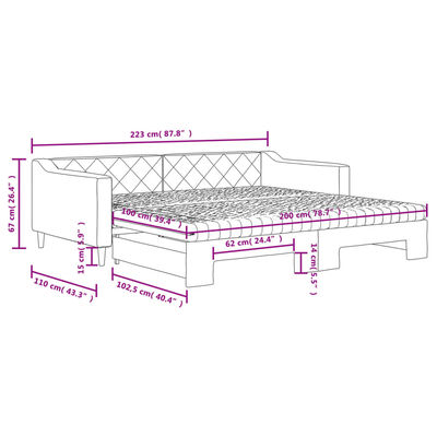 vidaXL Slaapbank met onderschuifbed en matrassen 100x200 cm stof crème