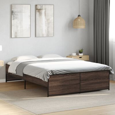 vidaXL Bedframe bewerkt hout metaal bruin eikenkleur 135x190 cm