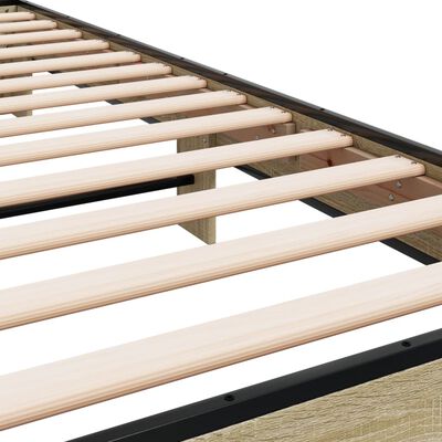 vidaXL Bedframe bewerkt hout en metaal sonoma eikenkleurig 100x200 cm