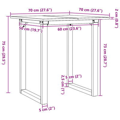 vidaXL Eettafel O-frame 70x70x75 cm massief grenenhout en gietijzer