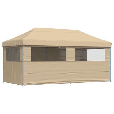 vidaXL Partytent inklapbaar pop-up met 4 zijwanden beige