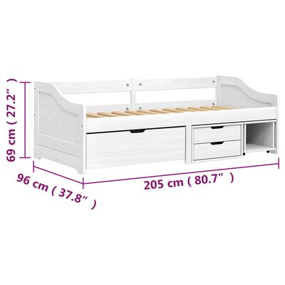 vidaXL Slaapbank met 3 lades IRUN 90x200 cm massief grenenhout wit