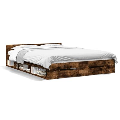 vidaXL Bedframe met lades bewerkt hout gerookt eikenkleurig 140x190 cm