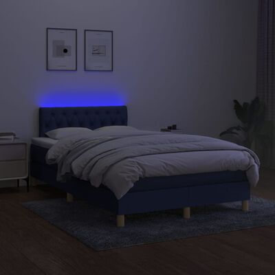 vidaXL Boxspring met matras en LED stof blauw 120x200 cm