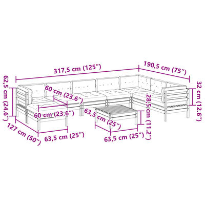 vidaXL 9-delige Loungeset met kussens geïmpregneerd grenenhout