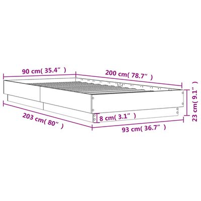 vidaXL Bedframe met LED-verlichting betongrijs 90x200 cm