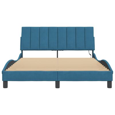 vidaXL Bedframe met LED-verlichting fluweel blauw 140x190 cm