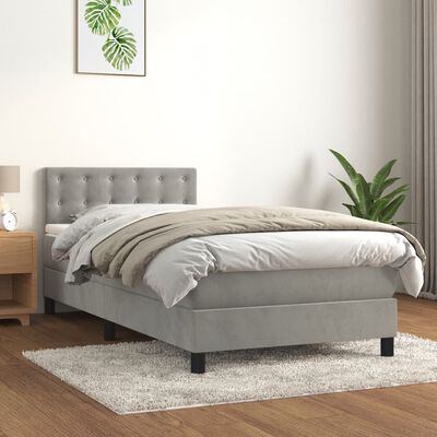 vidaXL Boxspring met matras fluweel lichtgrijs 90x200 cm