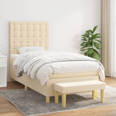 vidaXL Boxspring met matras stof crèmekleurig 90x190 cm