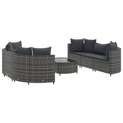 vidaXL 7-delige Loungeset met kussens poly rattan grijs