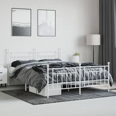 vidaXL Bedframe met hoofd- en voeteneinde metaal wit 160x200 cm