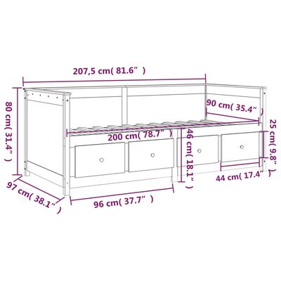 vidaXL Slaapbank zonder matras 90x200 cm massief grenenhout