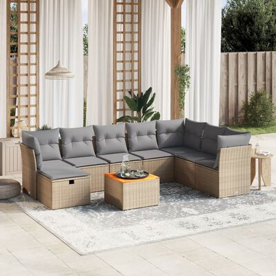 vidaXL 9-delige Loungeset met kussens poly rattan gemengd beige