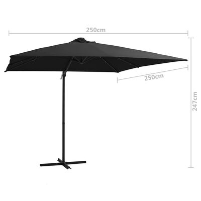 vidaXL Zweefparasol met LED en stalen paal 250x250 cm zwart