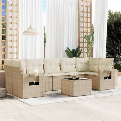 vidaXL 8-delige Loungeset met kussens poly rattan beige