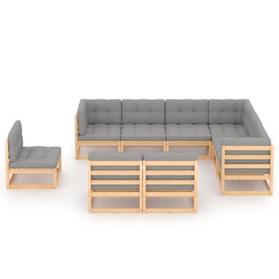 vidaXL 9-delige Loungeset met kussens massief grenenhout