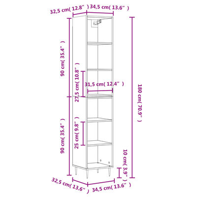 vidaXL Hoge kast 34,5x32,5x180 cm bewerkt hout sonoma eikenkleurig