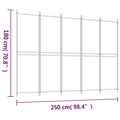 vidaXL Kamerscherm met 5 panelen 250x180 cm stof wit