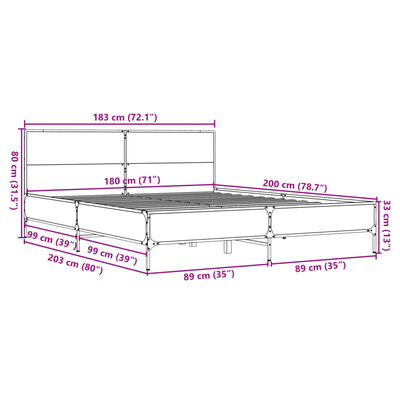 vidaXL Bedframe bewerkt hout metaal grijs sonoma eiken 180x200 cm