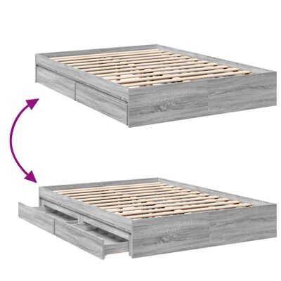 vidaXL Bedframe met lades bewerkt hout grijs sonoma eiken 135x190 cm