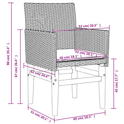 vidaXL Tuinstoelen 2 st met kussens poly rattan en massief hout grijs