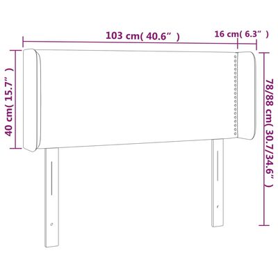 vidaXL Hoofdbord met randen 103x16x78/88 cm fluweel donkergrijs