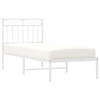 vidaXL Bedframe met hoofdbord zonder matras metaal wit 75x190 cm