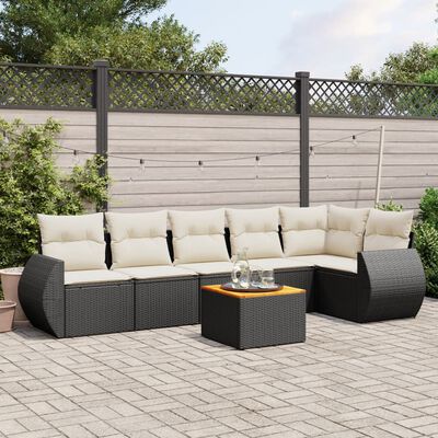 vidaXL 7-delige Loungeset met kussens poly rattan zwart