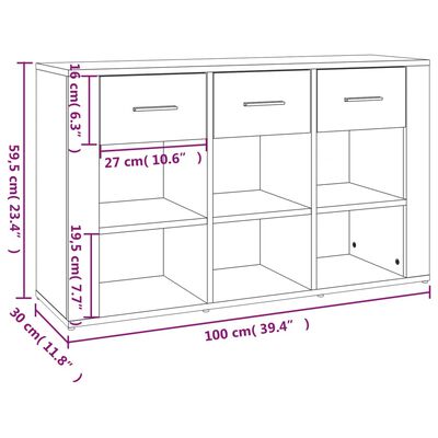 vidaXL Dressoir 100x30x59,5 cm bewerkt hout zwart