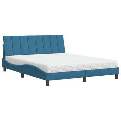 vidaXL Bed met matras fluweel blauw 160x200 cm