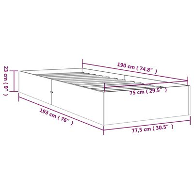 vidaXL Bedframe massief hout zwart 75x190 cm