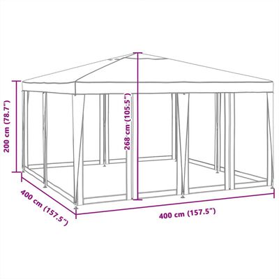 vidaXL Partytent met 8 mesh zijwanden 4x4 m HDPE wit