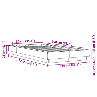 vidaXL Bedframe met LED-verlichting grijs sonoma eikenkleurig 90x200cm