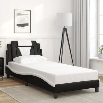 vidaXL Bedframe met LED-verlichting kunstleer zwart en wit 80x200 cm