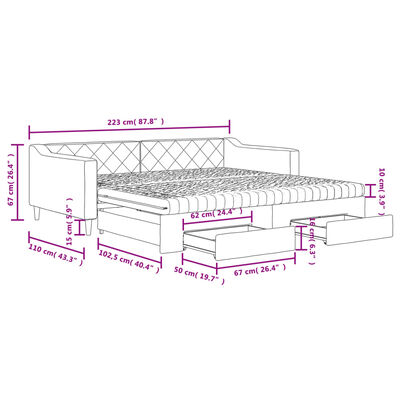 vidaXL Slaapbank onderschuifbed en lades 100x200 cm stof lichtgrijs