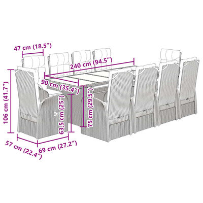 vidaXL 9-delige Tuinset poly rattan zwart