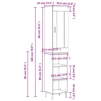 vidaXL Hoge kast 34,5x34x180 cm bewerkt hout wit