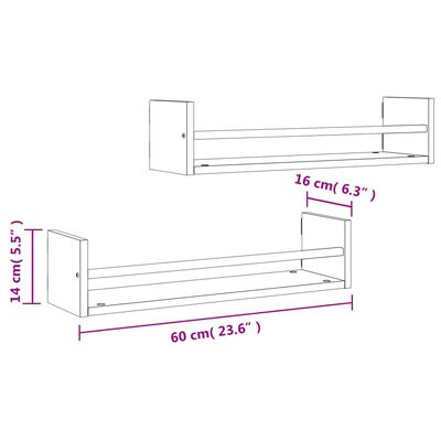 vidaXL Wandschappen met stangen 2 st 60x16x14 cm bruin eikenkleur