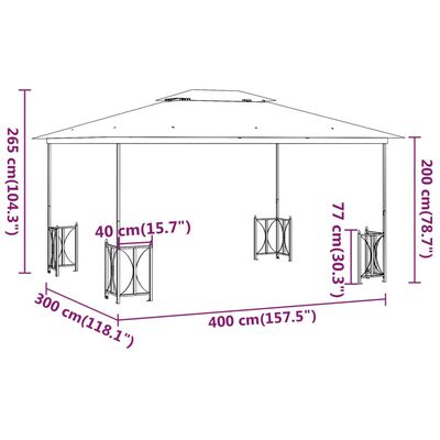 vidaXL Prieel met zijwanden en dubbel dak 3x4 m taupe