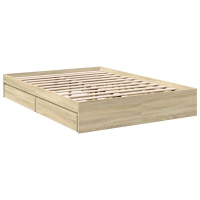 vidaXL Bedframe met lades bewerkt hout sonoma eikenkleurig 140x190 cm