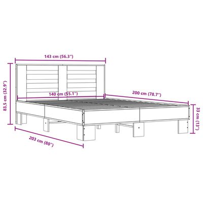 vidaXL Bedframe bewerkt hout metaal gerookt eikenkleurig 140x200 cm