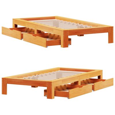 vidaXL Bedframe zonder matras massief grenenhout wasbruin 75x190 cm