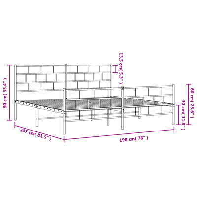 vidaXL Bedframe met hoofd- en voeteneinde metaal wit 193x203 cm